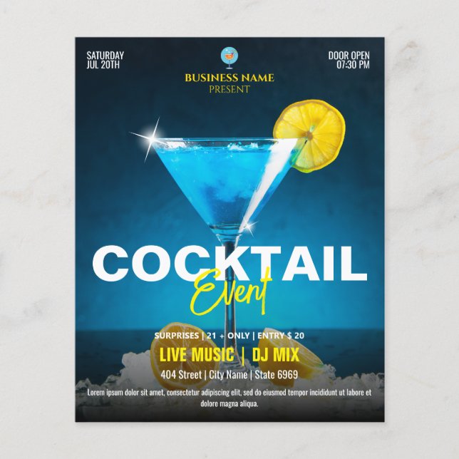 Business Cocktail Event | Modern Blue Flyer (Front)