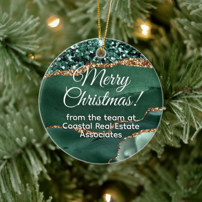 Business Company Corporate Gold Green Promotional Ceramic Ornament (Tree)