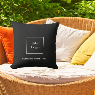 Business company logo black white elegant outdoor pillow