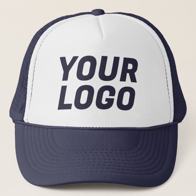 Business Company Logo CUSTOM Navy Trucker Hat (Front)