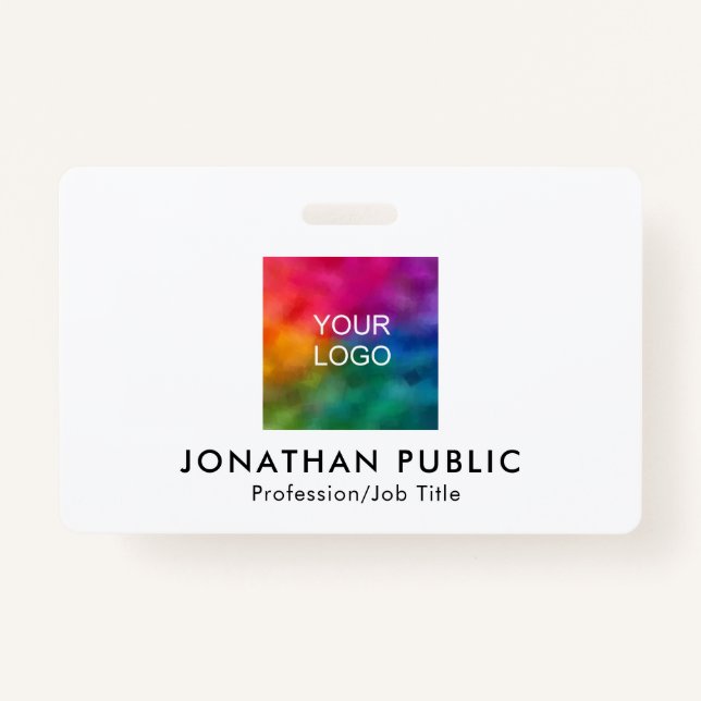 Business Company Logo Here QR Code Name Template Badge (Front)