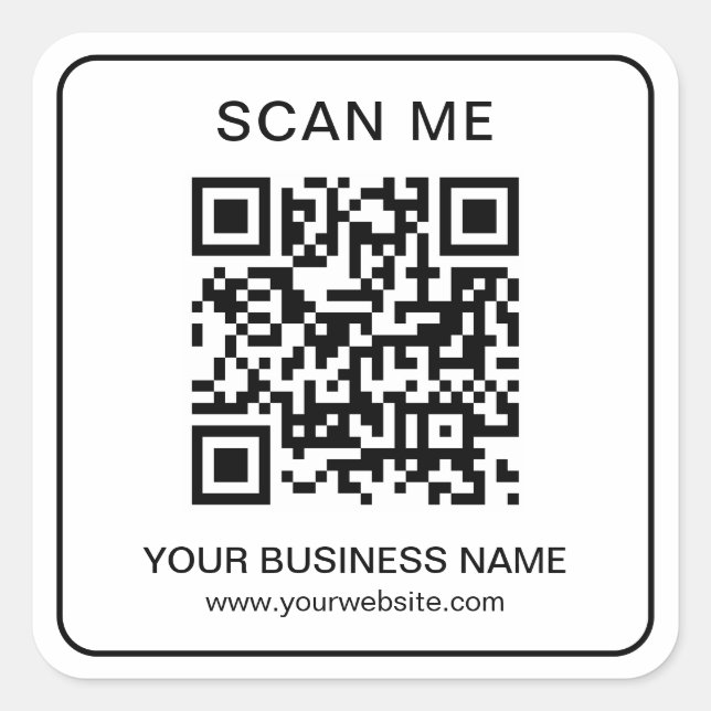 Business Company QR Code Name Url Black Simple Square Sticker (Front)