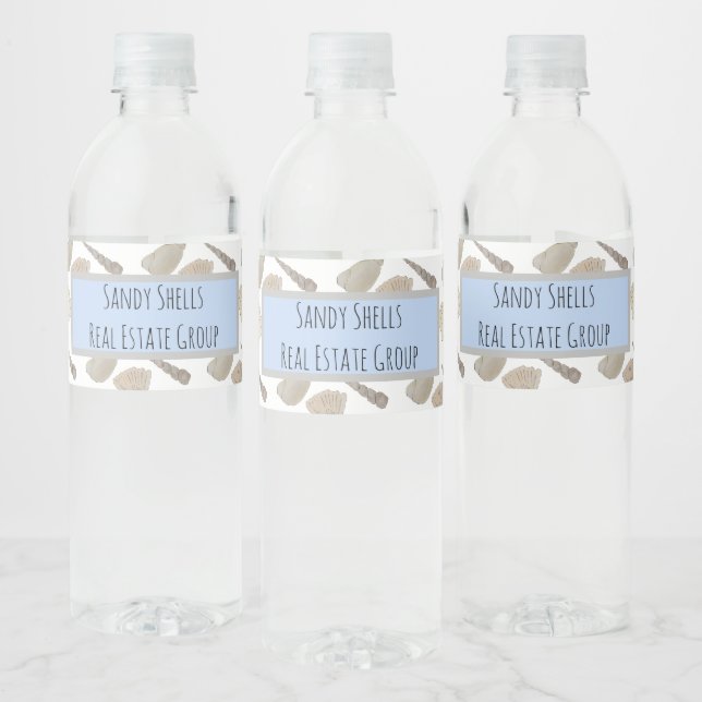 Business Company Watercolor Sea Shells Water Bottle Label (Bottles)