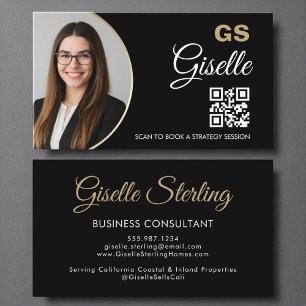 Business Consultant Black Gold Photo QR Code  Card