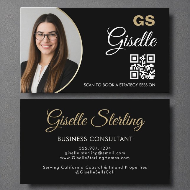 Business Consultant Black Gold Photo QR Code  Card (Creator Uploaded)