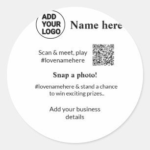 Business contest add Q R code name prize banner Classic Round Sticker