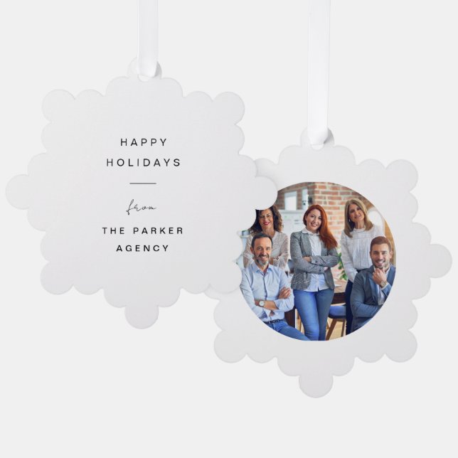 Business Corporate Holiday | Minimal with Photo Ornament Card (Front/Back)