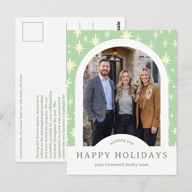 Business Corporate Holiday Stars CUSTOM Arch PHOTO Postcard (Front/Back)