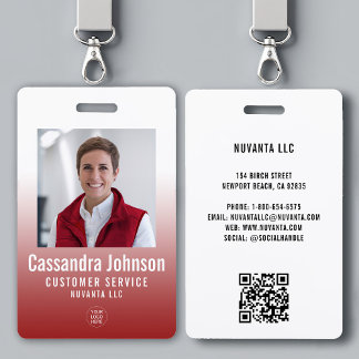 Business Corporate Red Gradient Employee ID Photo Badge