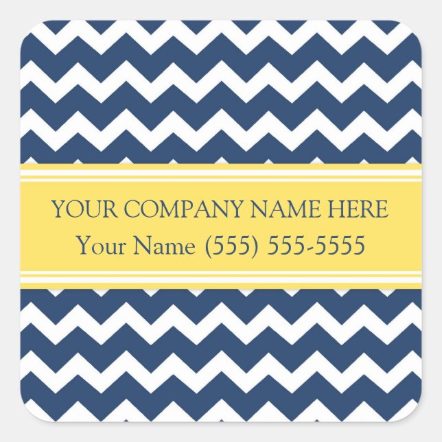 Business Custom Company Name Blue Yellow Chevron Square Sticker (Front)