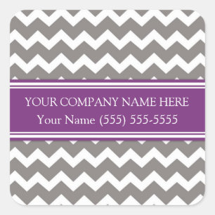 Business Custom Company Name Plum Grey Chevron Square Sticker
