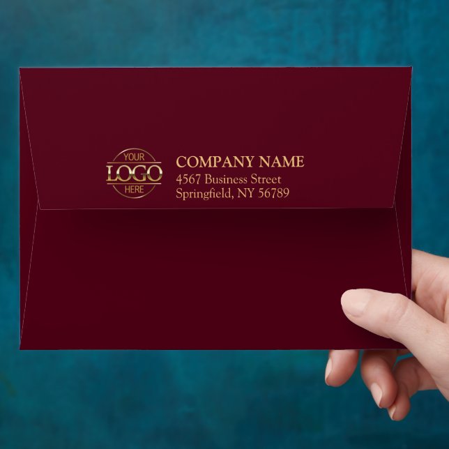 Business Custom Logo Burgundy Red Return Address Envelope (Hand)