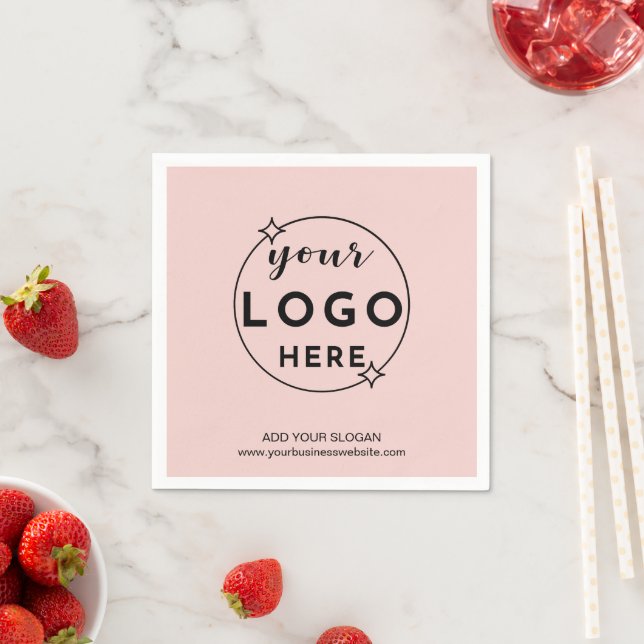 Business Custom Logo  Modern Minimal Blush Pink Napkin (Insitu)