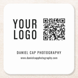 Business Custom Logo QR Code Square Paper Coaster