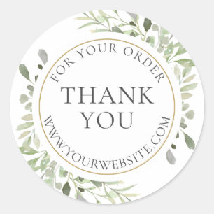 Business Custom Thank You Greenery Floral Classic Round Sticker
