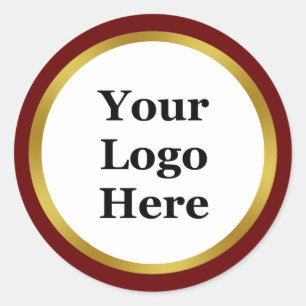 Business Dark Red White and Gold Your Logo Here Classic Round Sticker