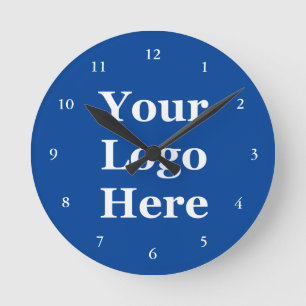 Business Deep Blue Template Your Logo Here Round Clock