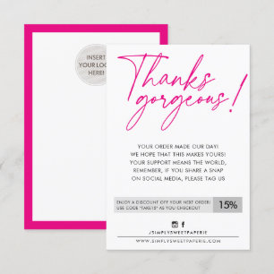 BUSINESS DISCOUNT modern ball pen hot pink Thank You Card