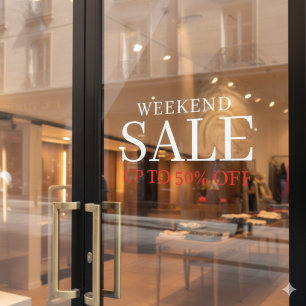Business Elegant Minimal White & Red   Store Sale  Window Cling