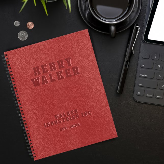 Business Embossed Personalized Red Vegan Leather  Notebook (Creator Uploaded)