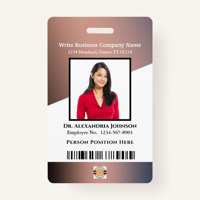 Business Employee Bar Code Logo ID Identification Badge (Front)