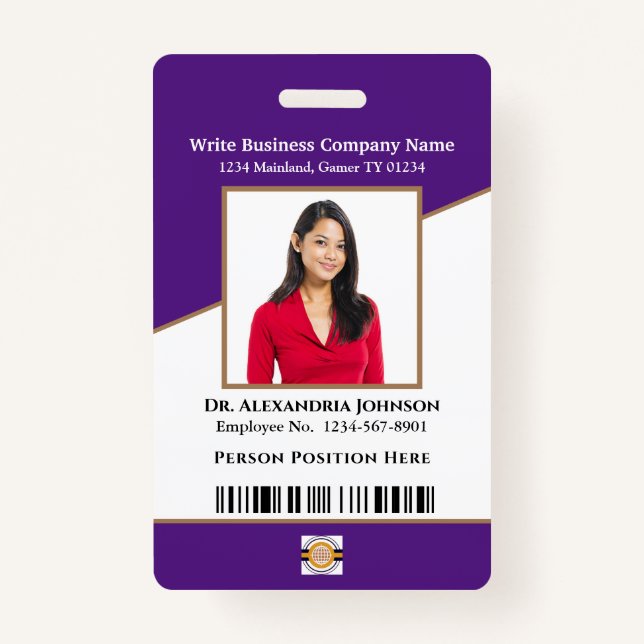 Business Employee Bar Code Logo ID Identification  Badge (Front)