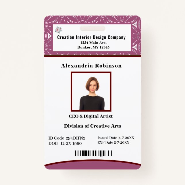 Business Employee Bar Code Logo ID Identification Badge (Front)