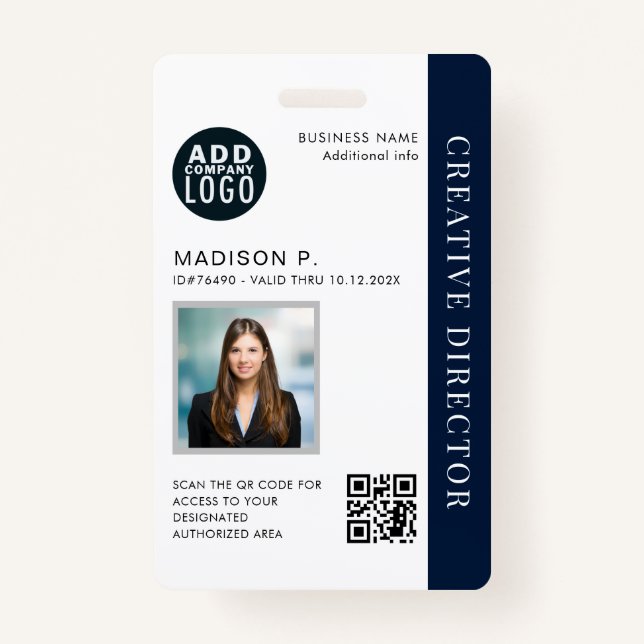 Business Employee ID Custom QR Code Photo Badge (Front)