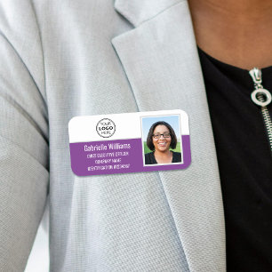 Business Employee ID Photo Security Purple Name Tag
