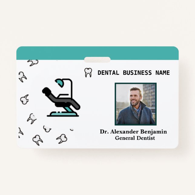 Business Employee Photo Dentist Logo Custom Badge (Front)