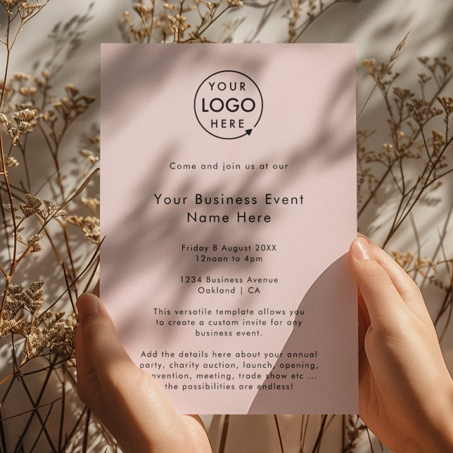 Business Event | Blush Pink Minimalist Logo Invitation (Feminine blush pink business event invitation template by Guava - elegant, clean, and customizable)