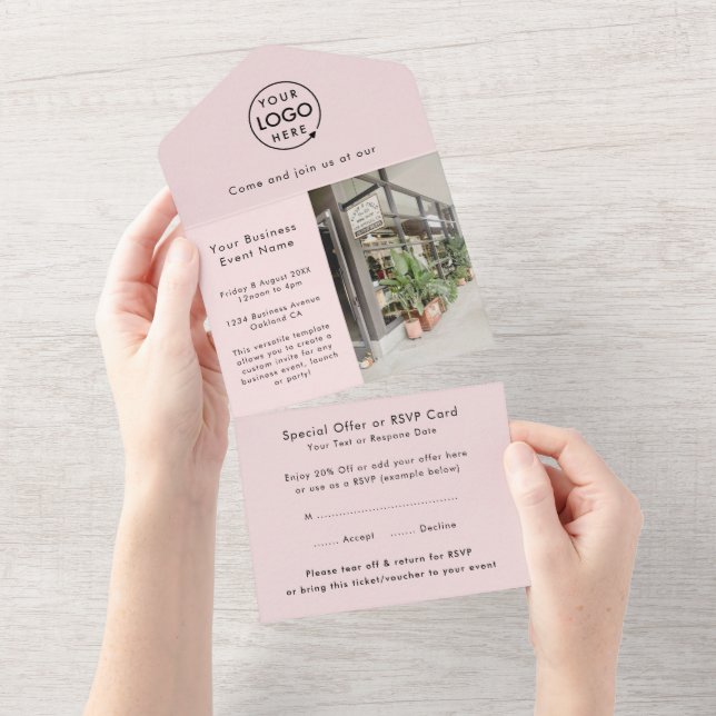 Business Event | Blush Pink Modern Simple Photo All In One Invitation (Tearaway)