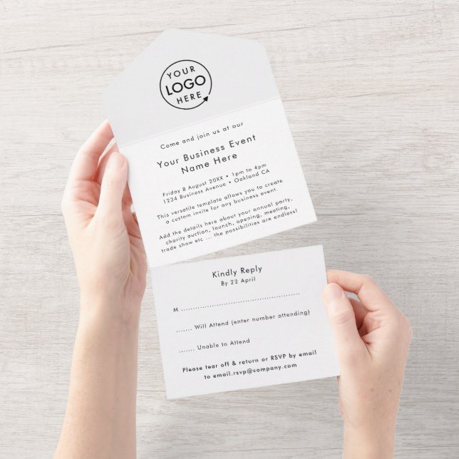 Business Event | Minimalist Clean Simple White All In One Invitation (Tearaway)
