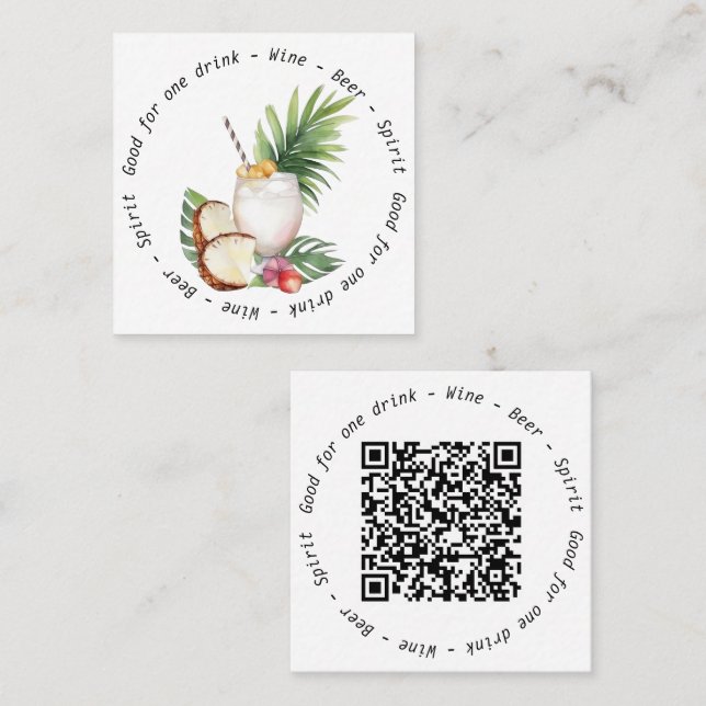 Business Event QR Code Tropical Drink Voucher Square Business Card (Front/Back)