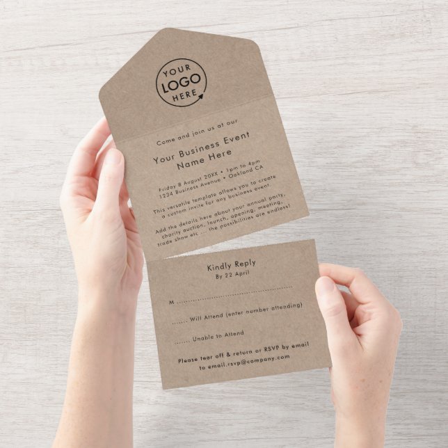 Business Event | Rustic Kraft Professional Logo All In One Invitation (Tearaway)