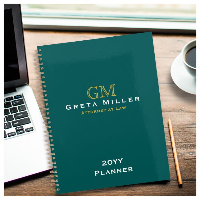 Business Executive Dark Teal Gold Monogram Planner (Creator Uploaded)