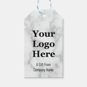 Business Faux White Marble Your Logo Here Template Gift Tags