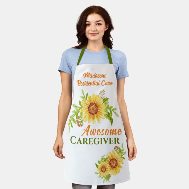 Business Floral Sunflower Caregiver Apron (Worn)