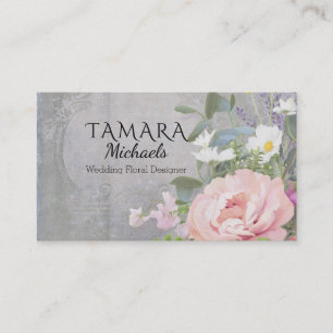 Business Florist Elegant Rustic Floral Pink Peony Card