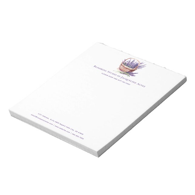 Business Florist Watercolor Lavender Custom Notepad (Rotated)