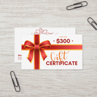 Business gift certificate $300