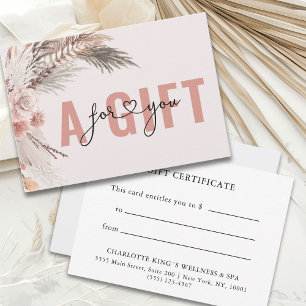 BUSINESS GIFT CERTIFICATE   BOHO