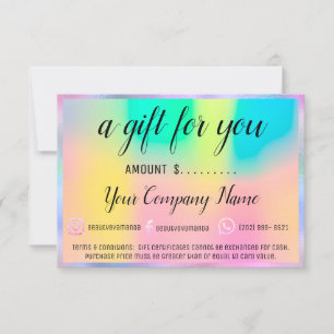 Business Gift Certificate Holographic Unicorn Pink