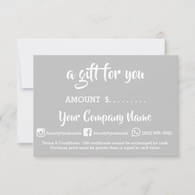 Business Gift Certificate Nails Studio Grey White (Front)