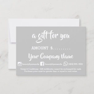 Business Gift Certificate Nails Studio Grey White