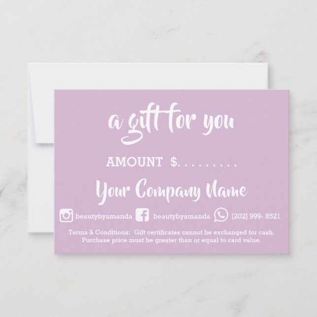 Business Gift Certificate Online Shop Lavender  (Front)