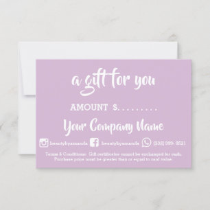 Business Gift Certificate Online Shop Lavender 