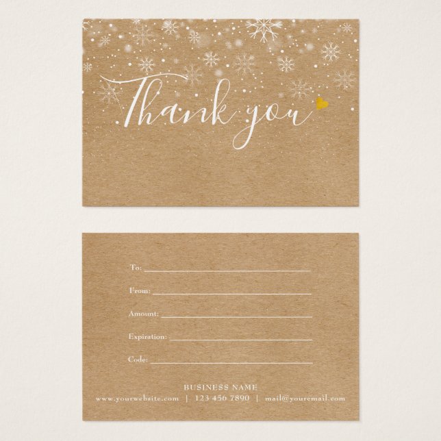 Business Gift Certificate Rustic Kraft Thank You (Front & Back)