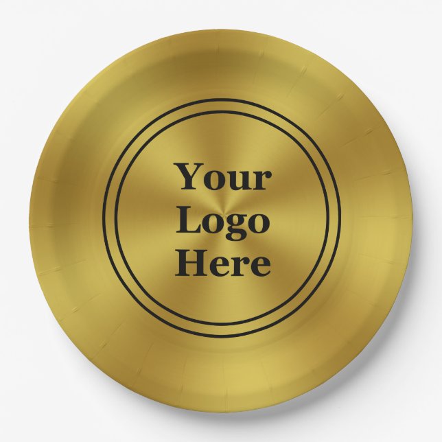 Business Gold and Black Promotional Your Logo Here Paper Plate (Front)