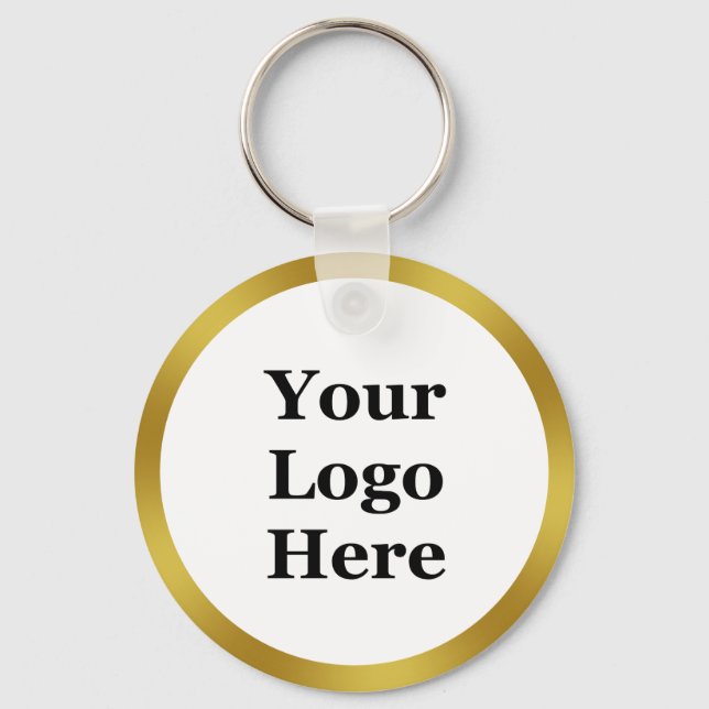 Business Gold and  White Your Logo Here Template Keychain (Front)